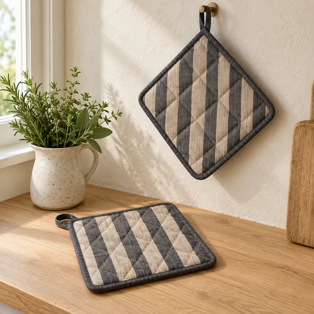 Striped pot holder in flax