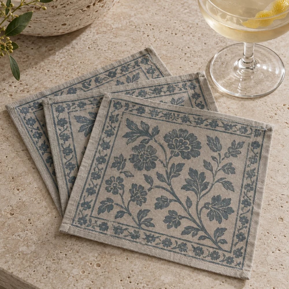 Stone cocktail napkin, hand block printed