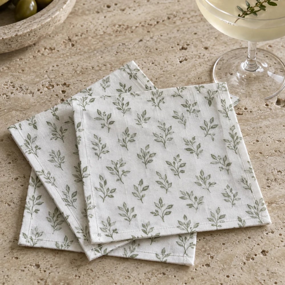 White cocktail napkin, printed