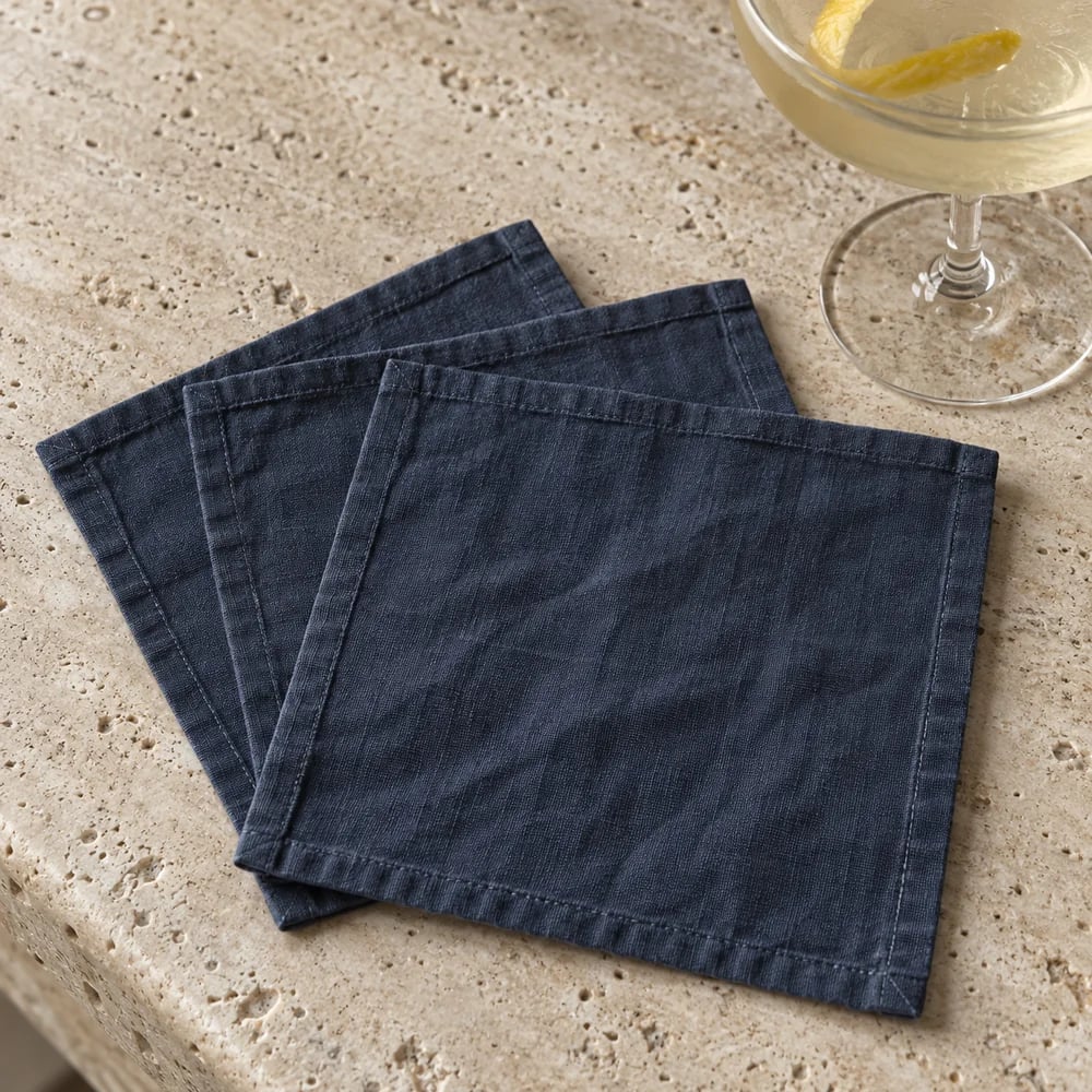 Navy cocktail napkin, stonewashed