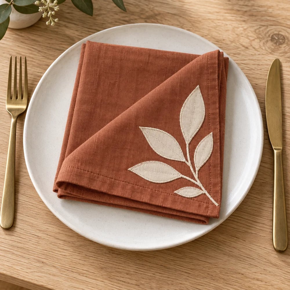 Terracotta dinner napkin, appliqué