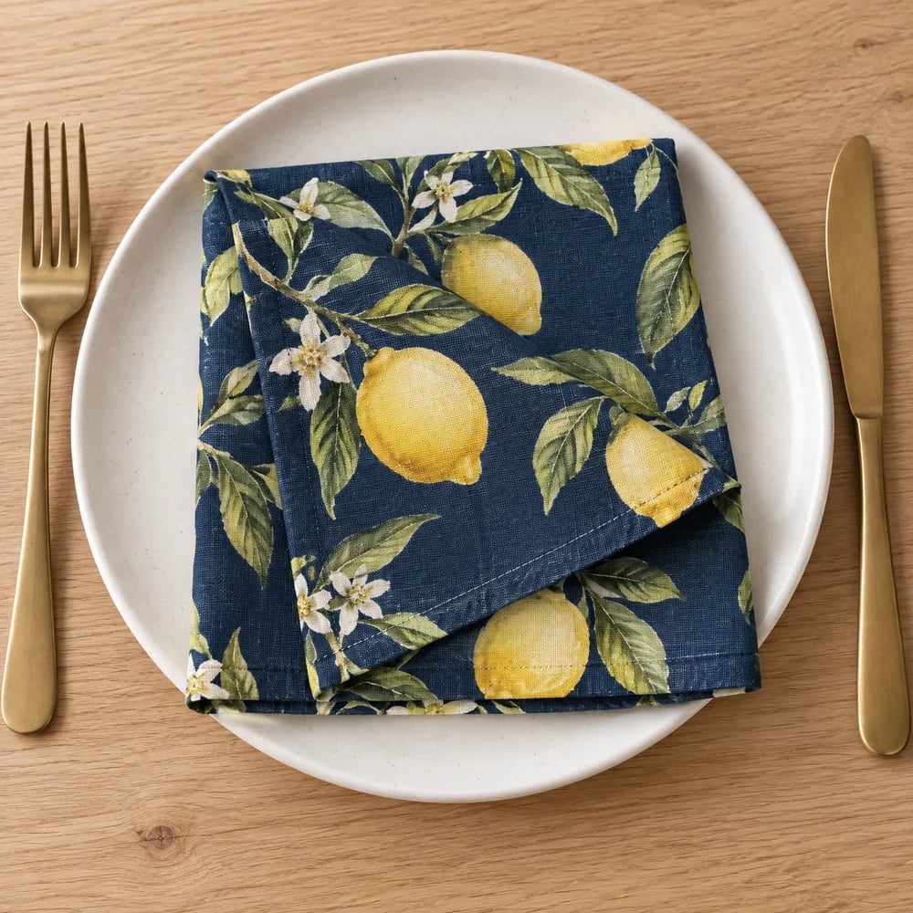 Navy dinner napkin, digitally printed