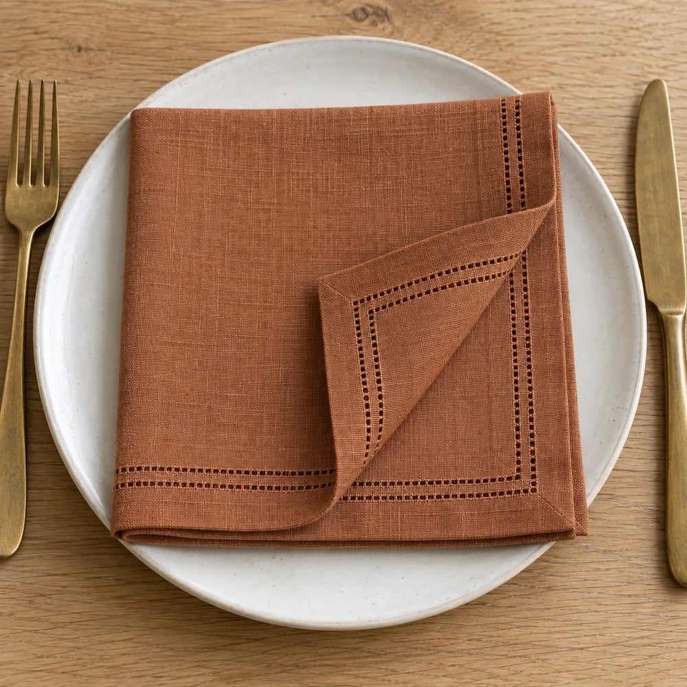 Terracotta dinner napkin, double hemstitched