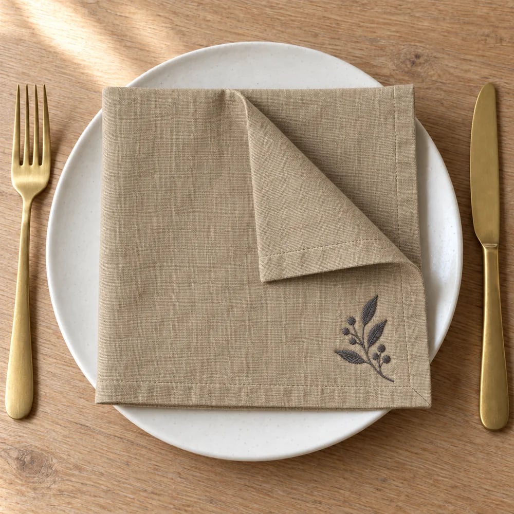 Flax dinner napkin, embroidered