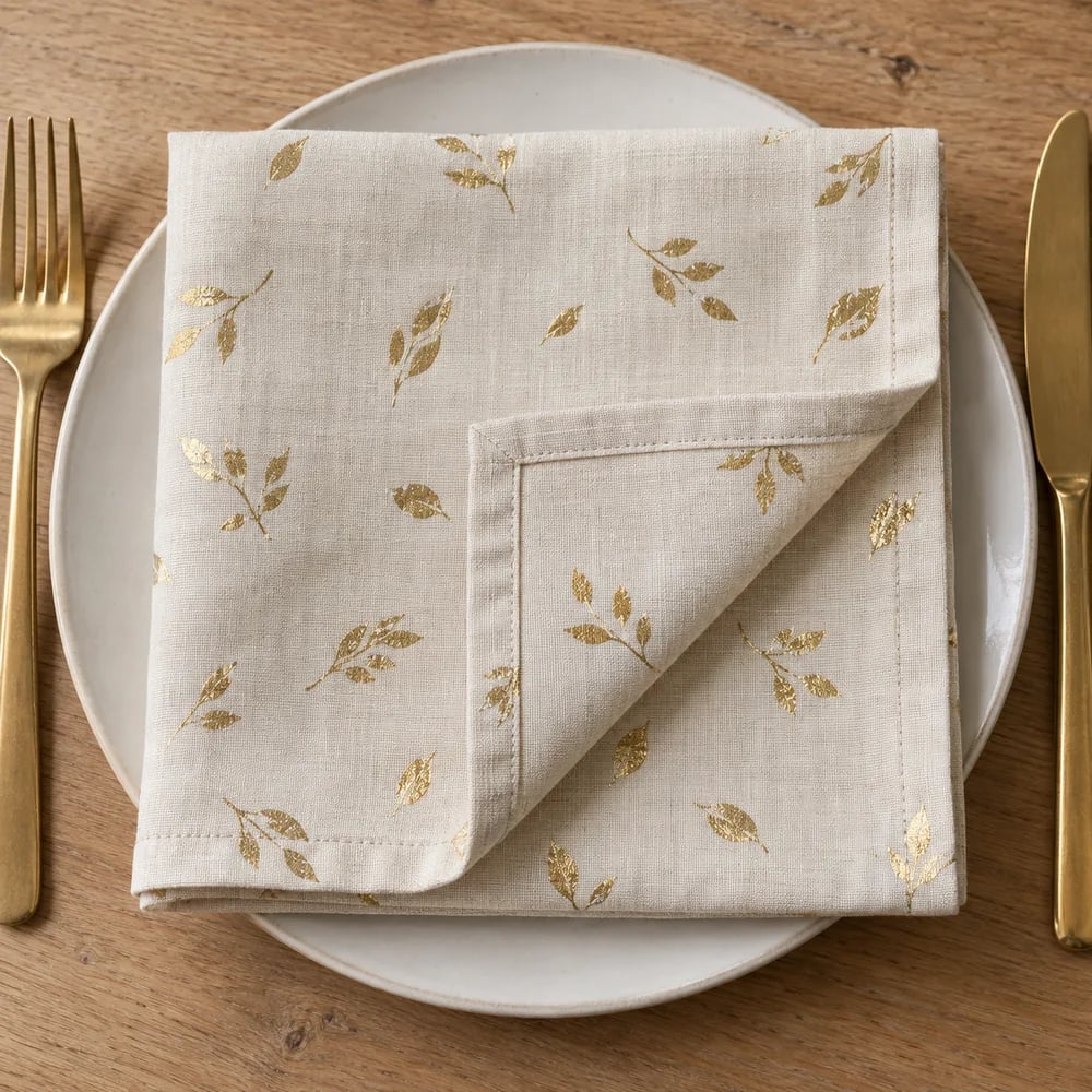 Ivory dinner napkin, foil printed