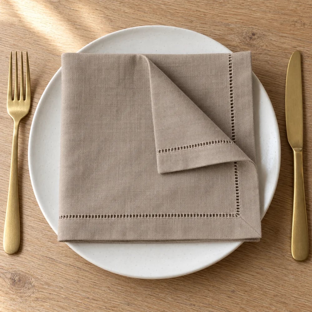 Taupe dinner napkin, hemstitched