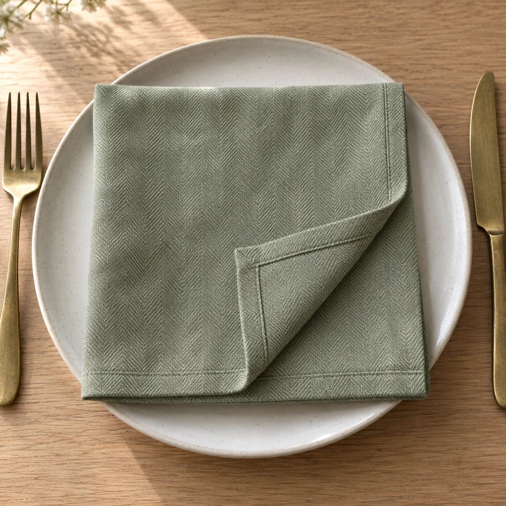Sage dinner napkin, herringbone