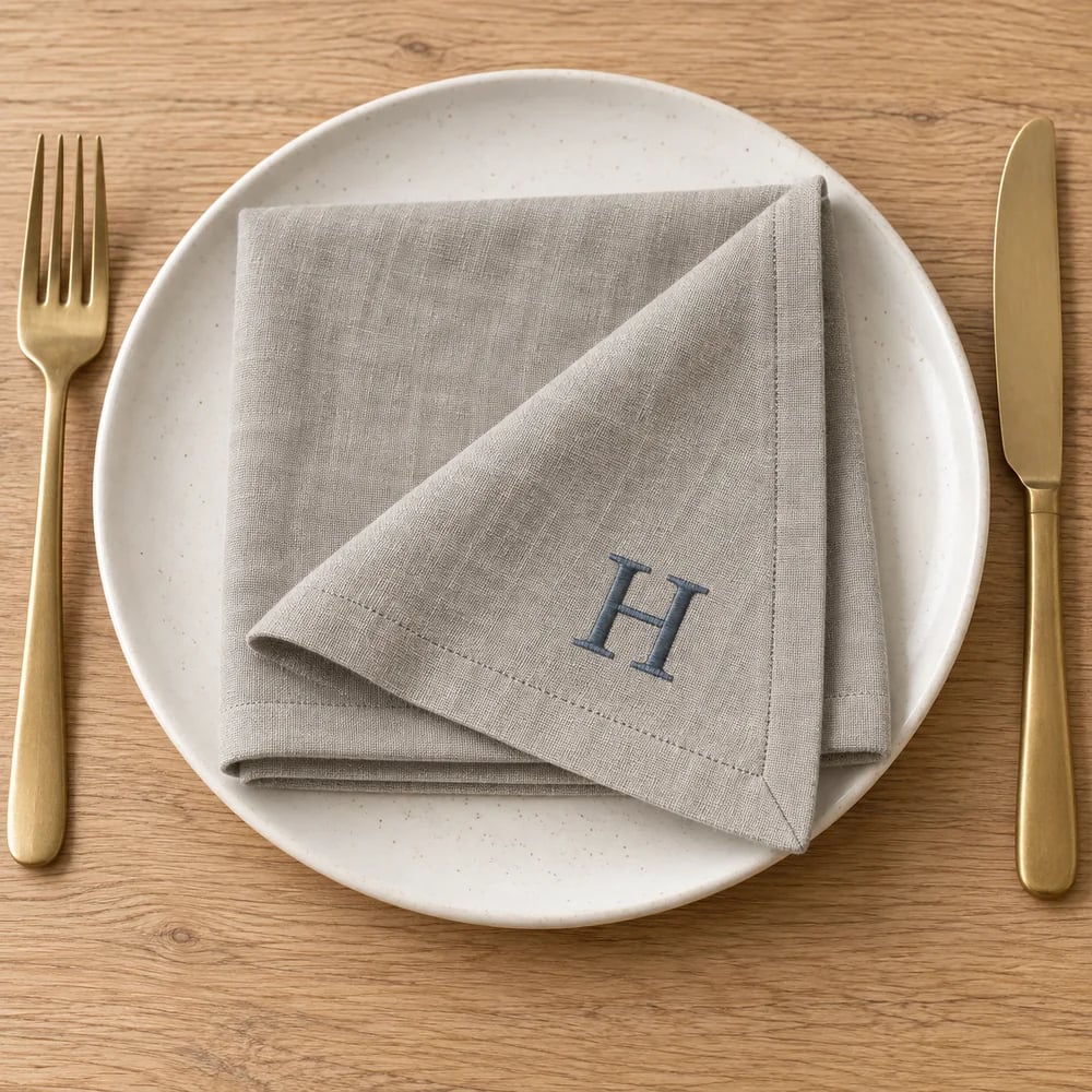 Stone dinner napkin, monogrammed