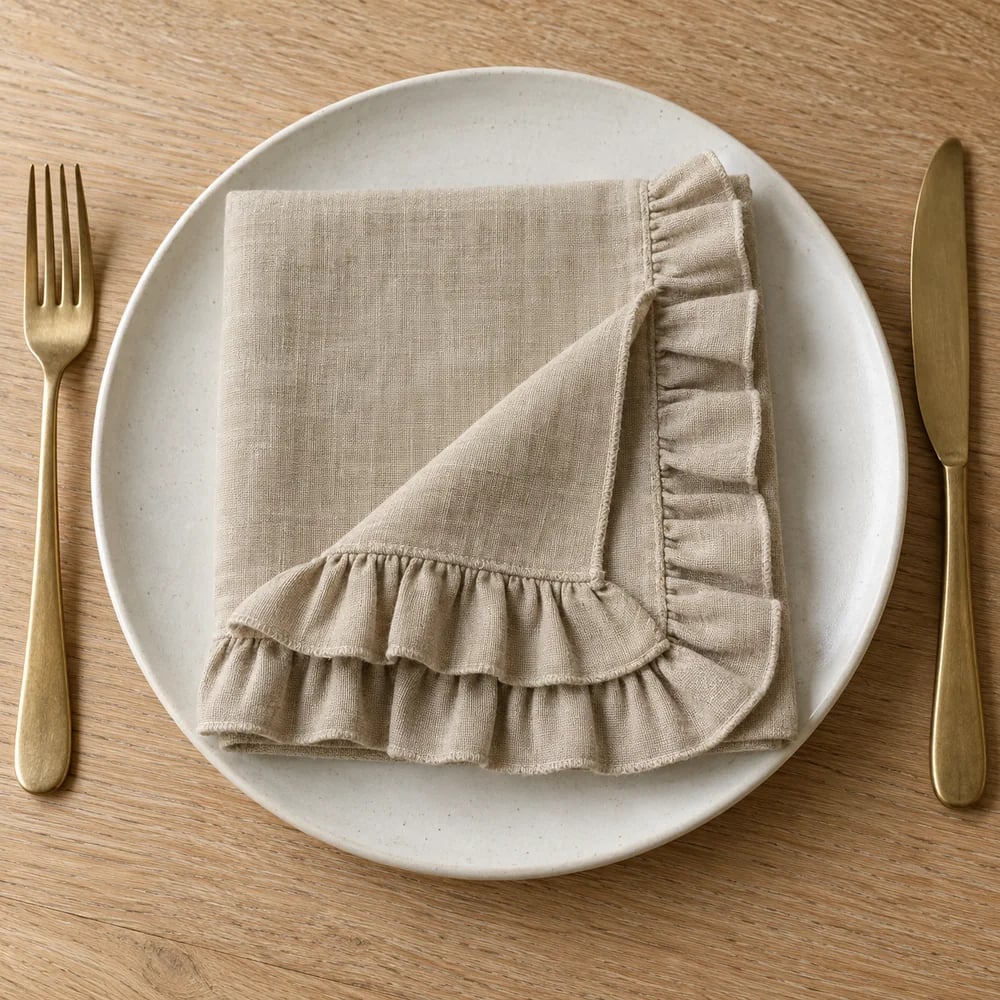 Oatmeal dinner napkin, ruffled edge