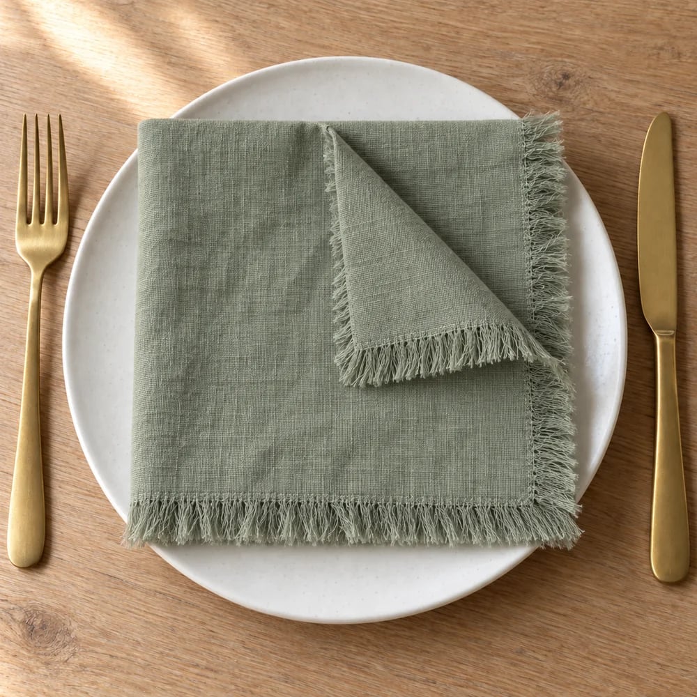 Eucalyptus dinner napkin, self fringed
