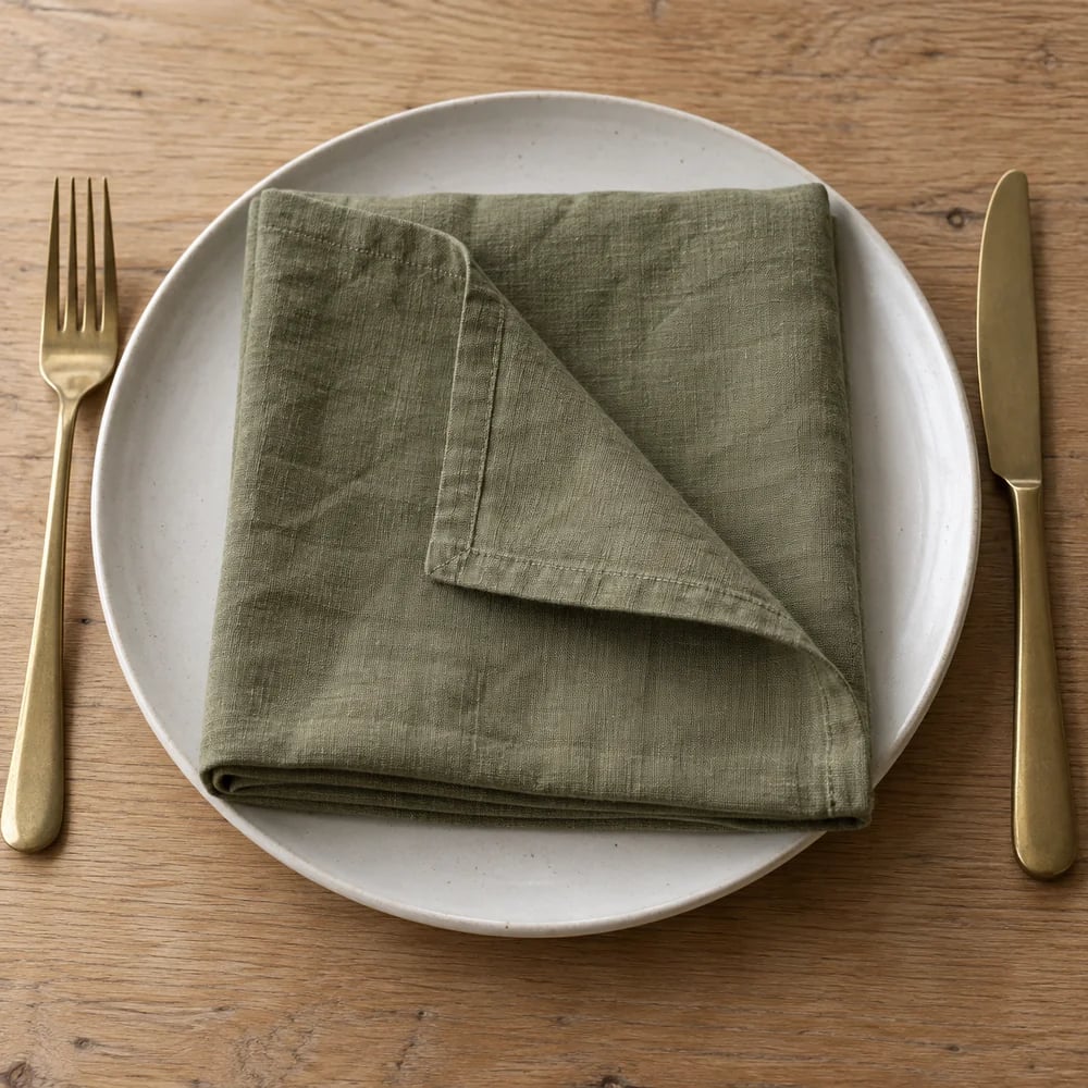 Olive dinner napkin, stonewashed