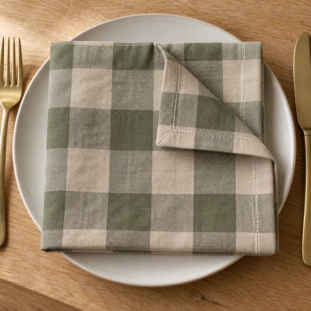 Oatmeal dinner napkin, yarn dyed check