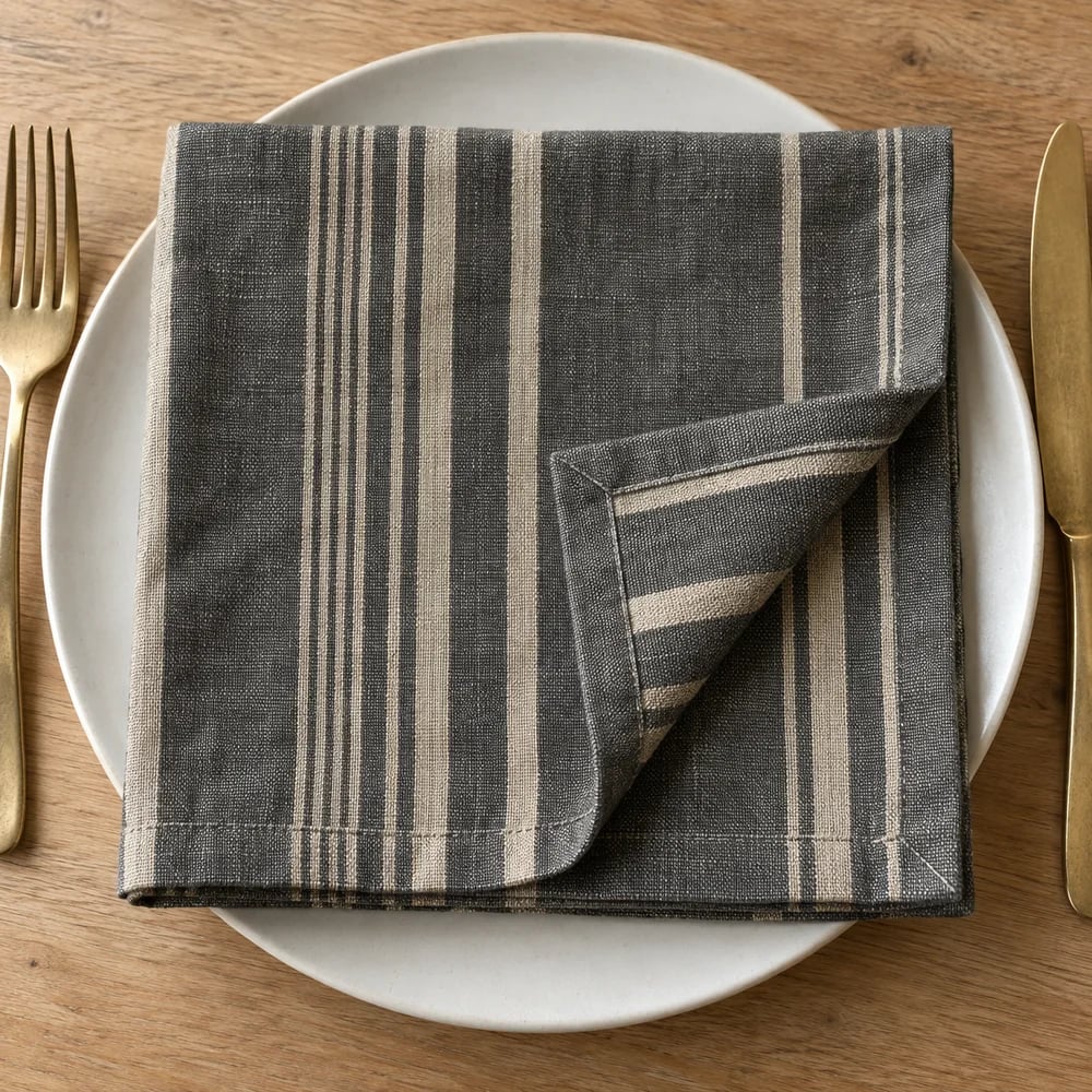 Charcoal dinner napkin, yarn dyed stripe