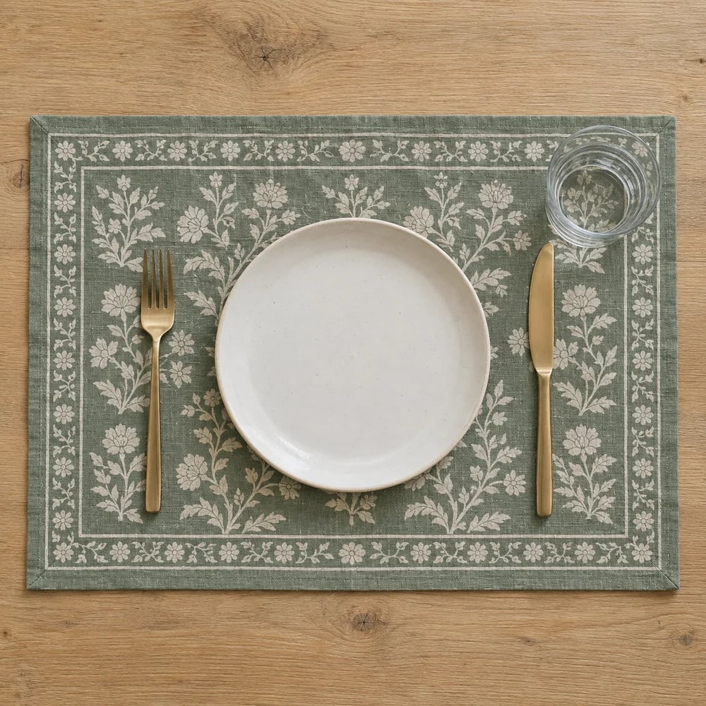 Eucalyptus placemat, hand block printed