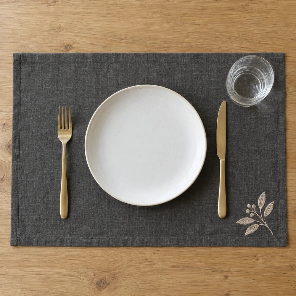 Charcoal placemat, embroidered