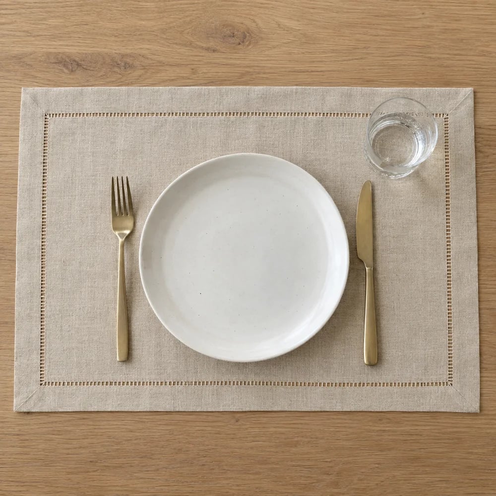 Natural linen placemat, hemstitched