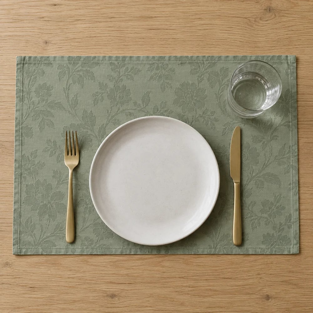 Sage placemat, jacquard and damask