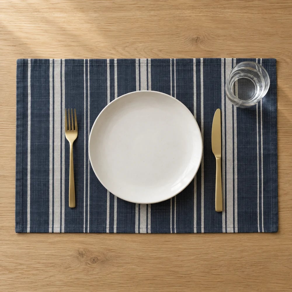 Navy placemat, yarn dyed stripe