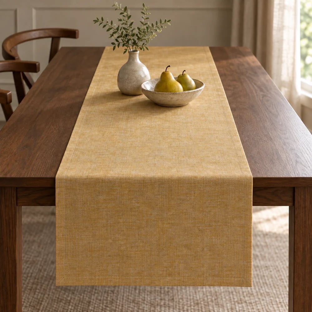 Ochre table runner, chambray