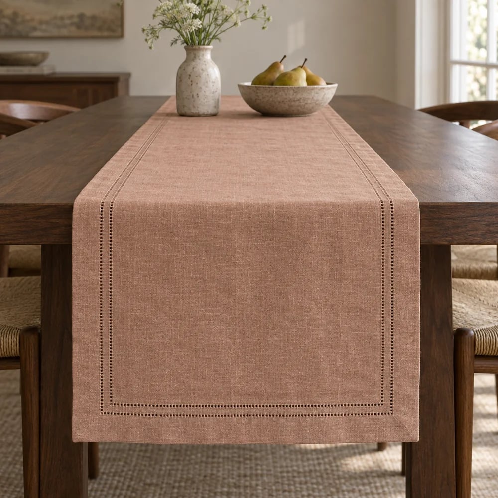 Clay table runner, double hemstitched