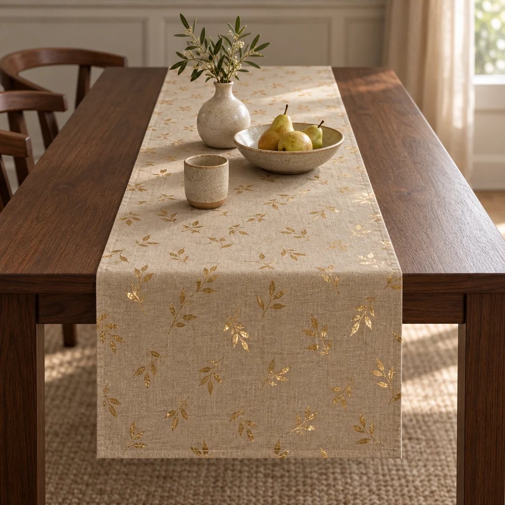 Flax table runner, foil printed