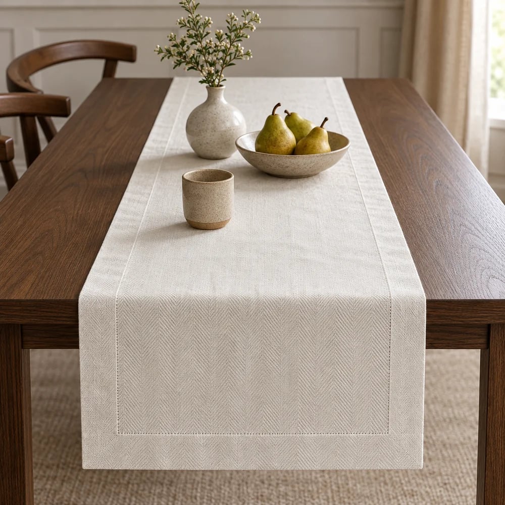White table runner, herringbone