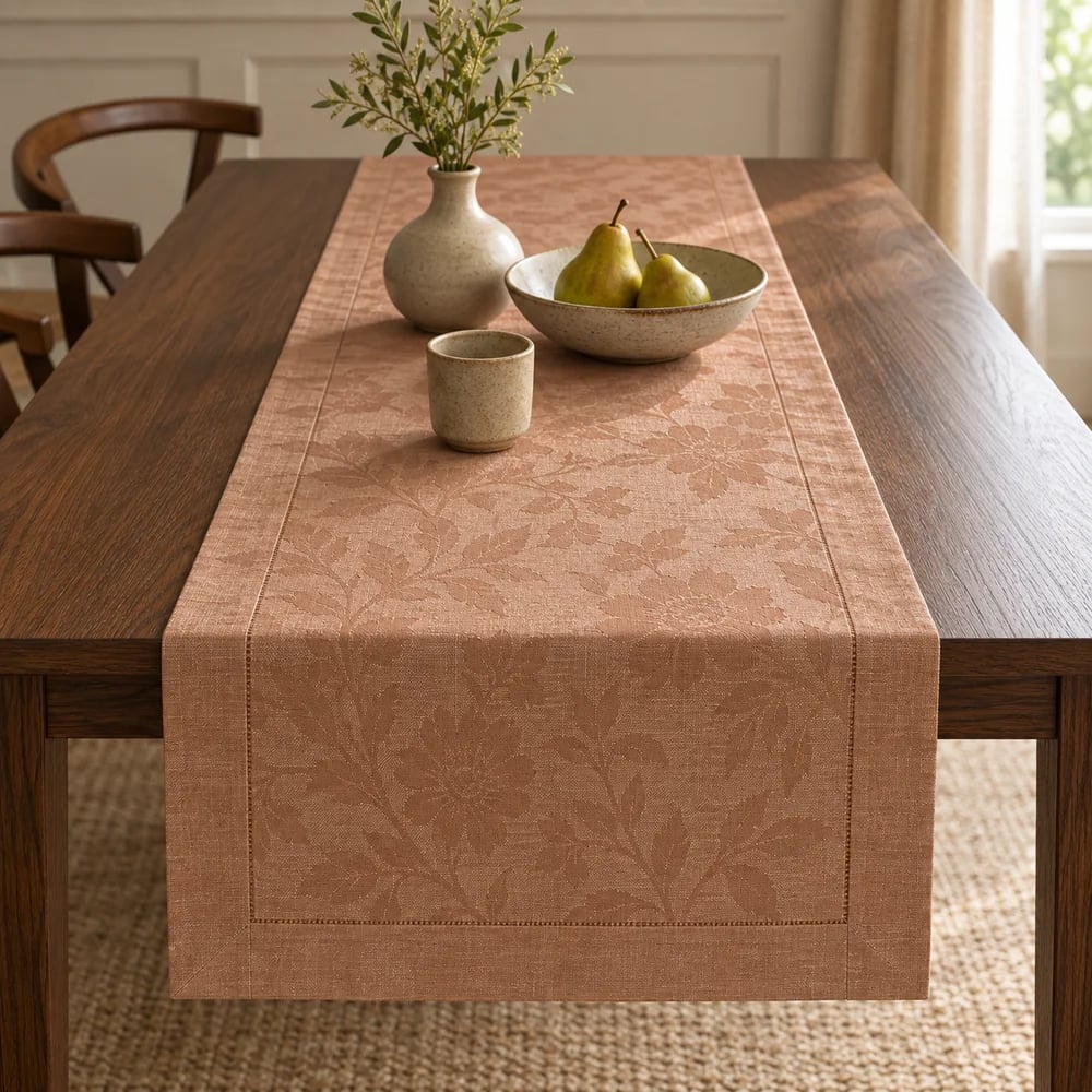 Clay table runner, jacquard and damask