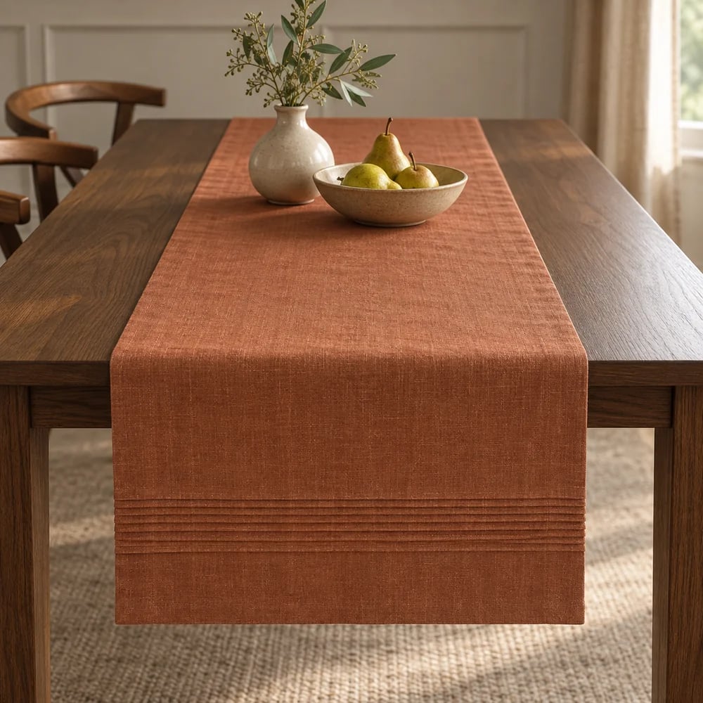 Terracotta table runner, pintucked
