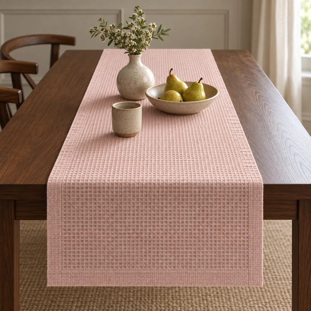 Blush pink table runner, waffle weave