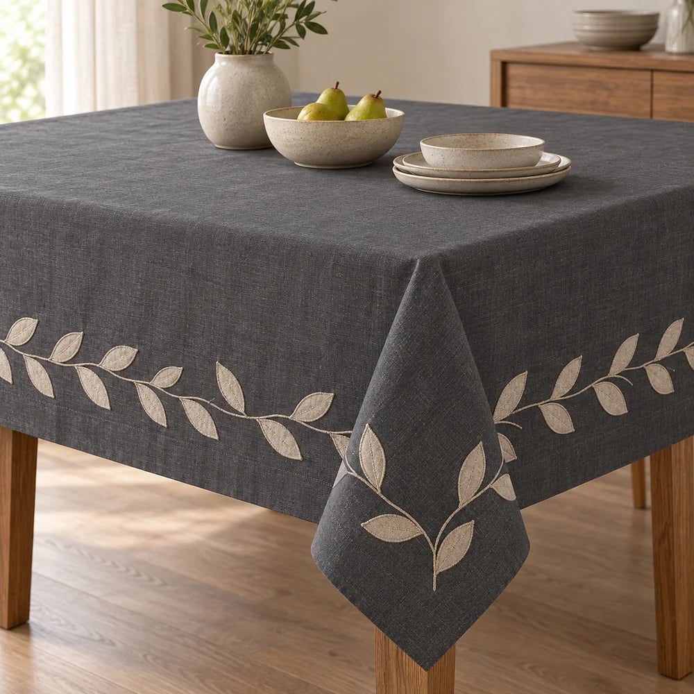 Charcoal tablecloth, appliqué