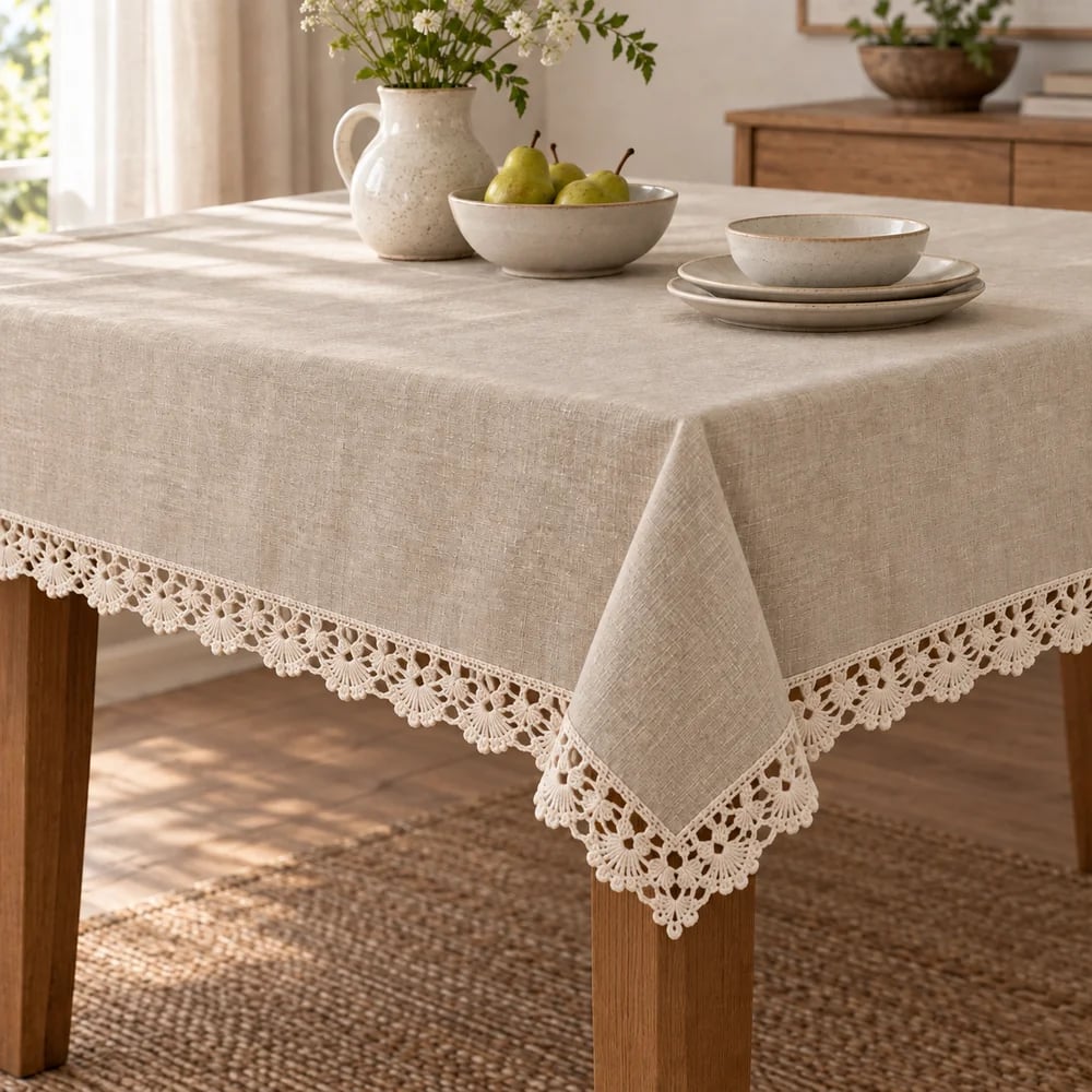 Flax tablecloth, crochet edge