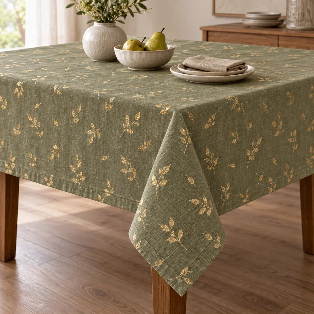 Olive tablecloth, foil printed