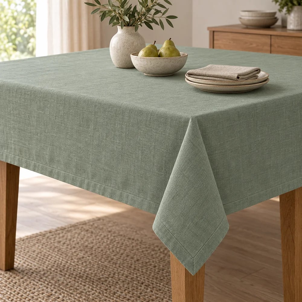 Eucalyptus tablecloth, hemmed, mitred corners