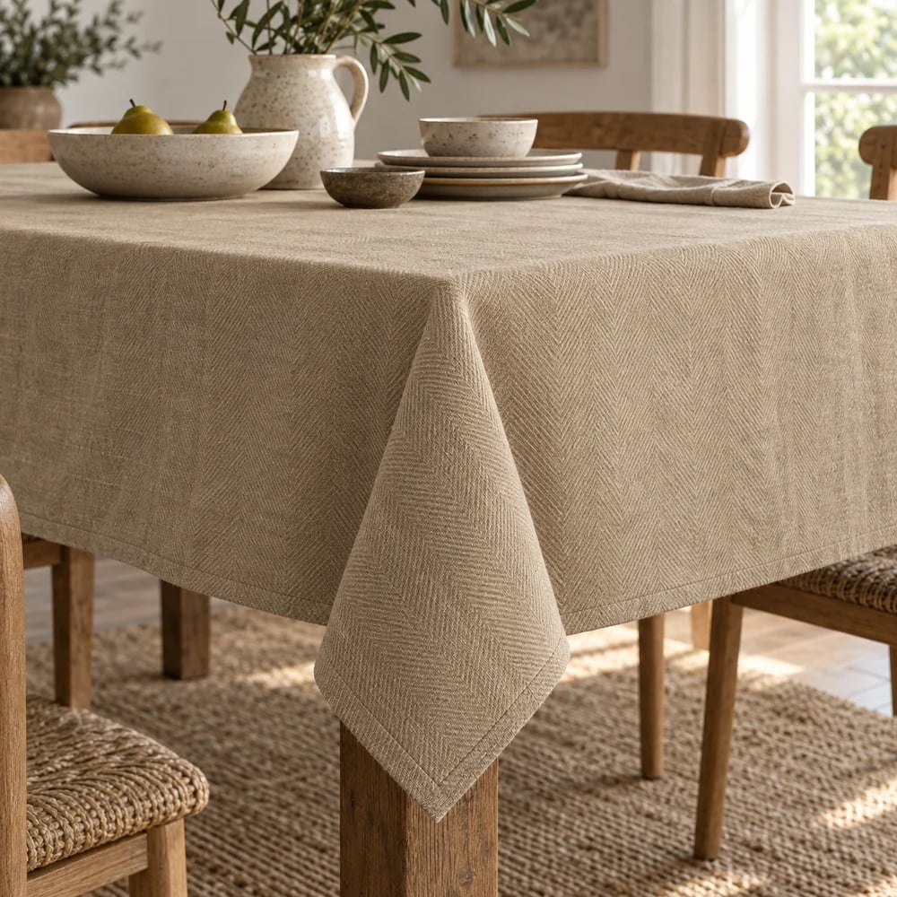 Flax tablecloth, herringbone