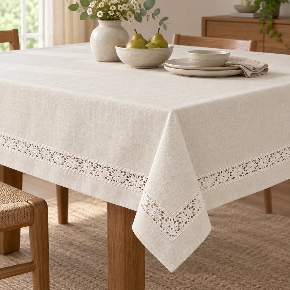 Ivory tablecloth, lace trim