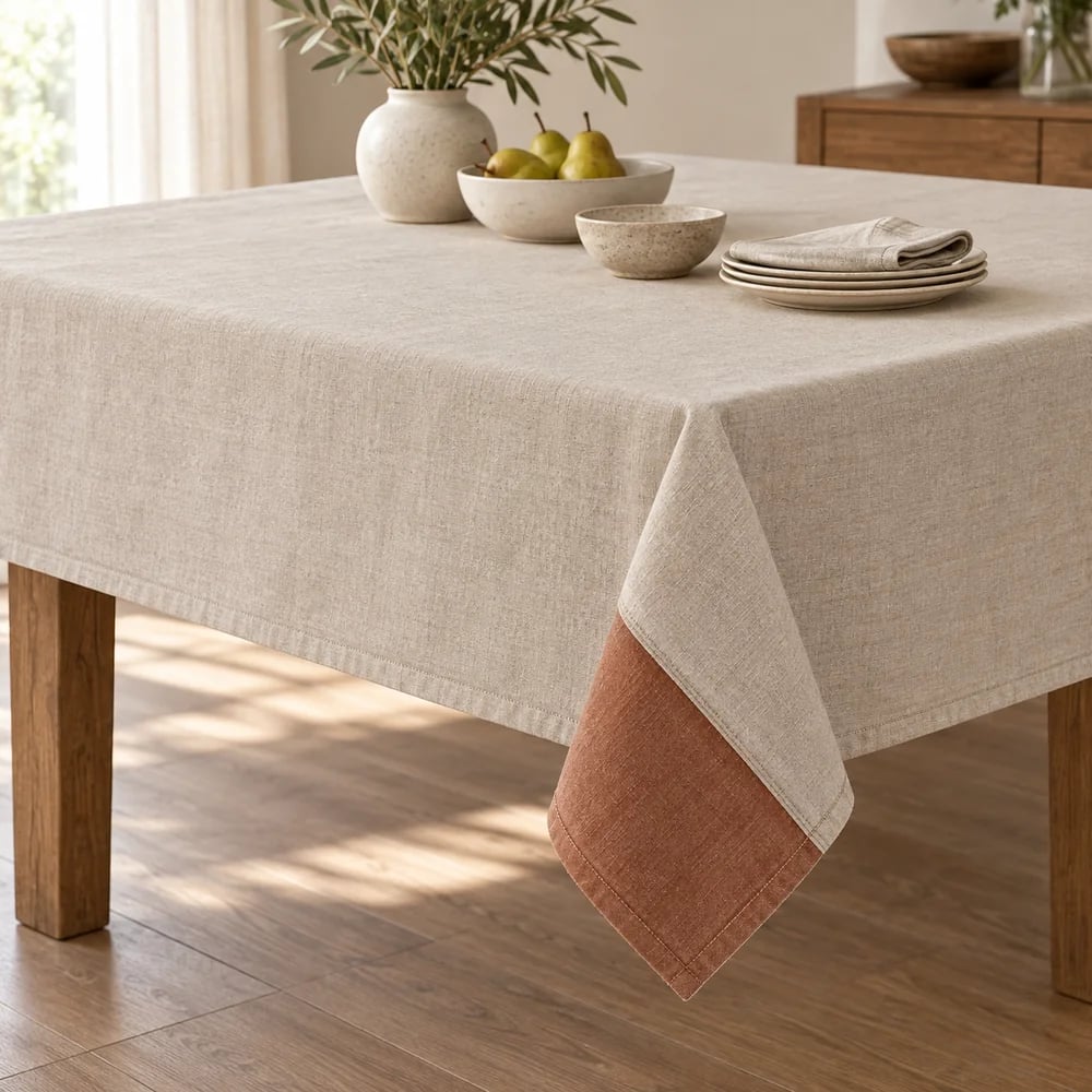 Natural linen tablecloth, reversible