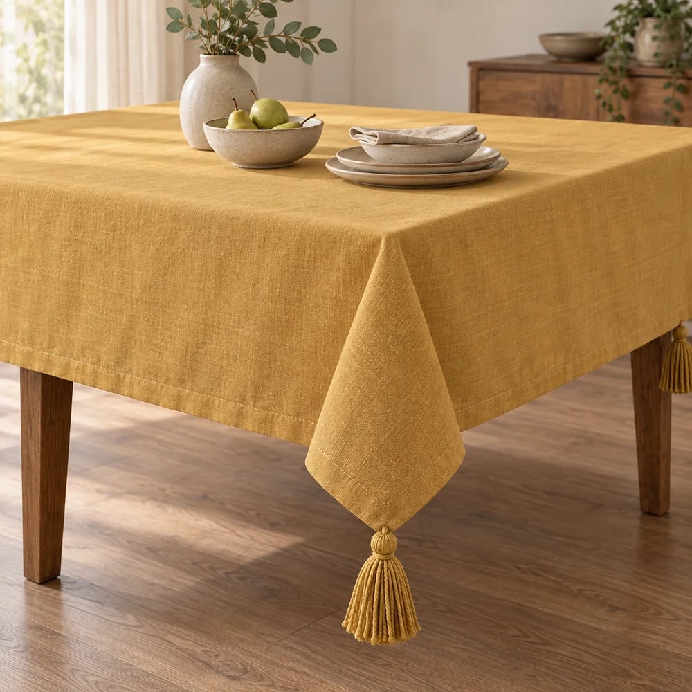Ochre tablecloth, tassels