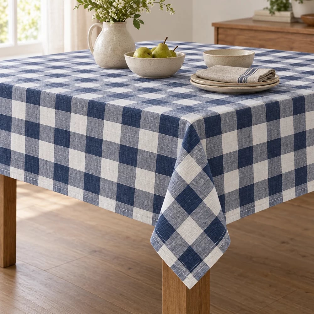 Navy tablecloth, yarn dyed check