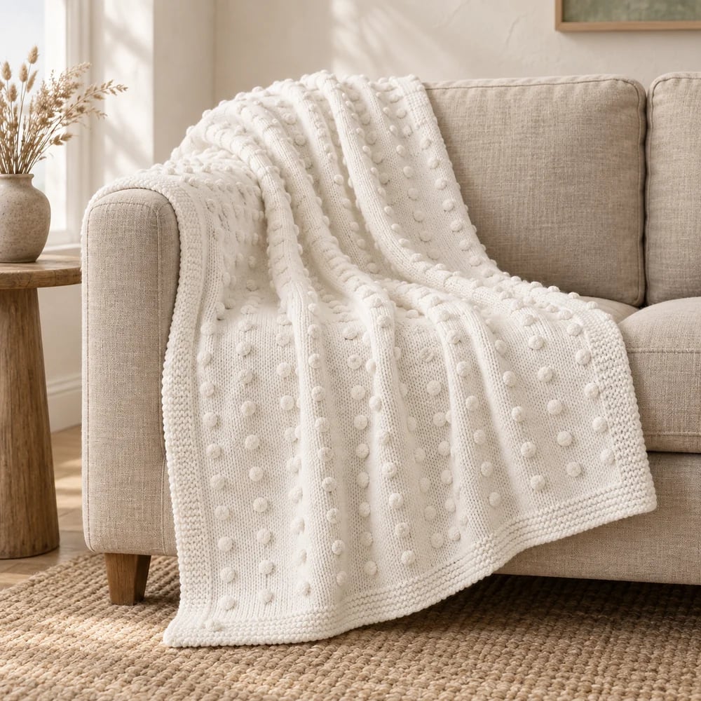 Bobble knit throw in white
