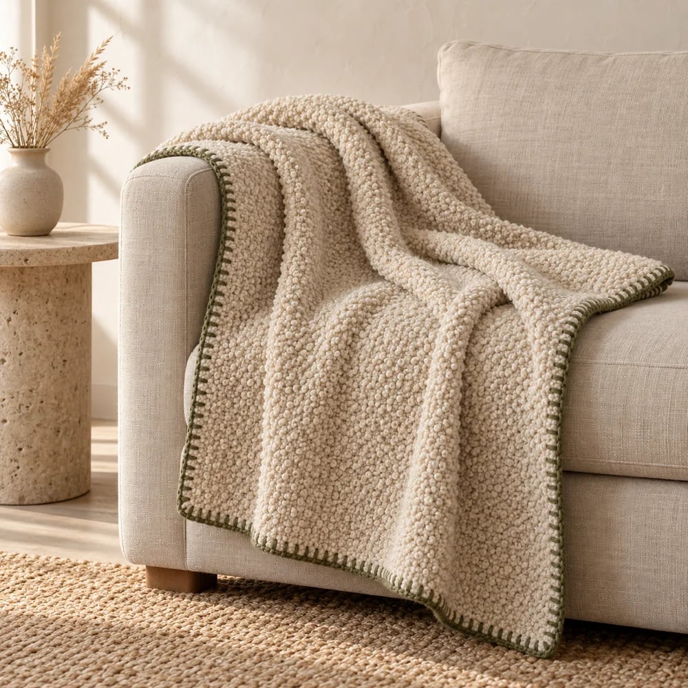 Bouclé throw in oatmeal