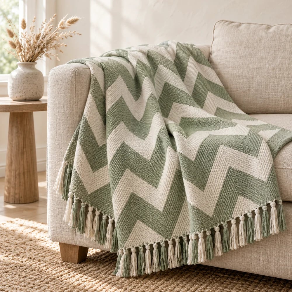 Chevron twill throw in sage