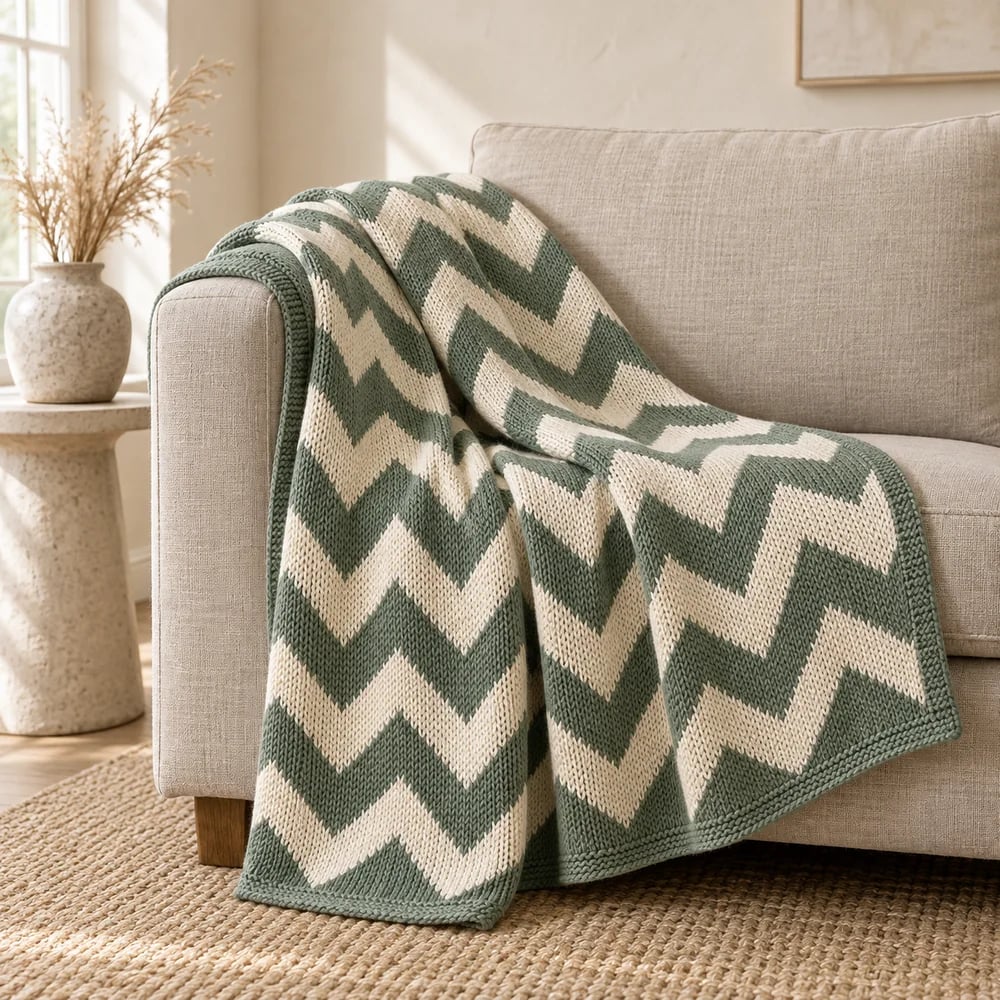 Chevron knit throw in eucalyptus