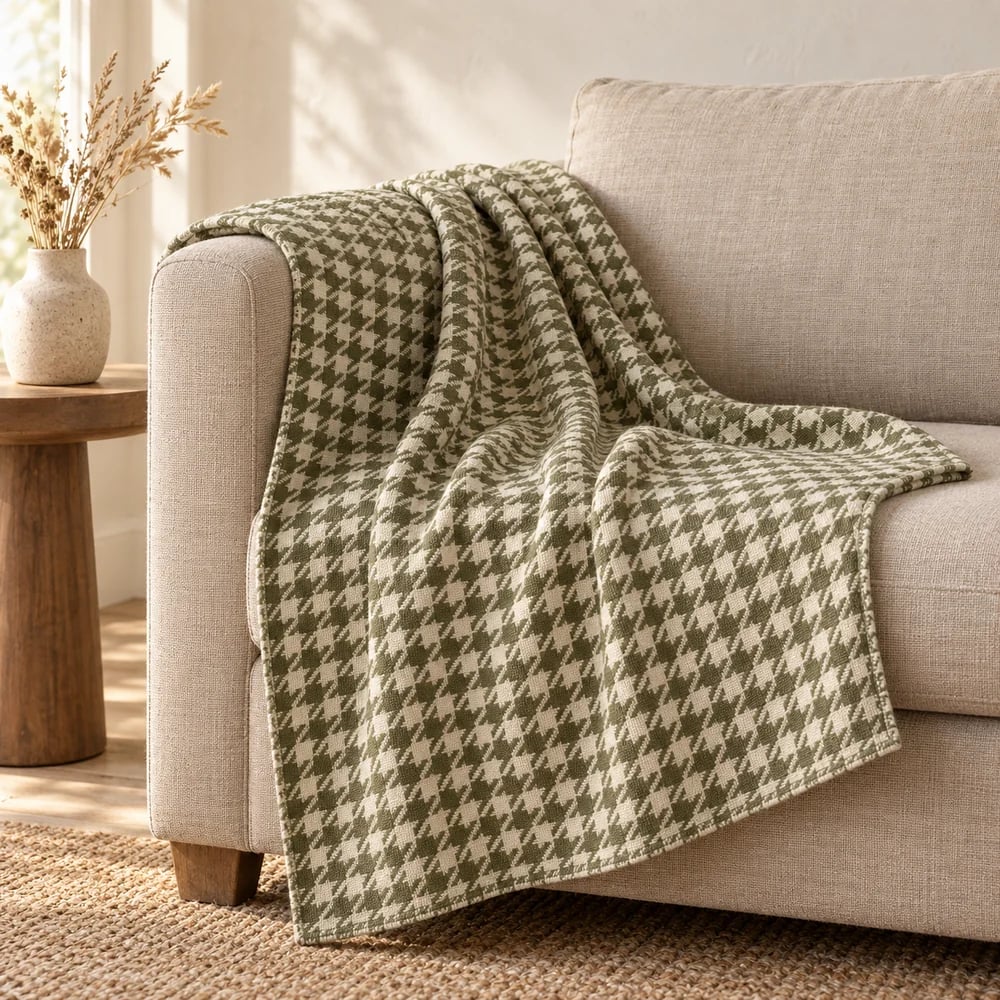 Houndstooth throw in olive