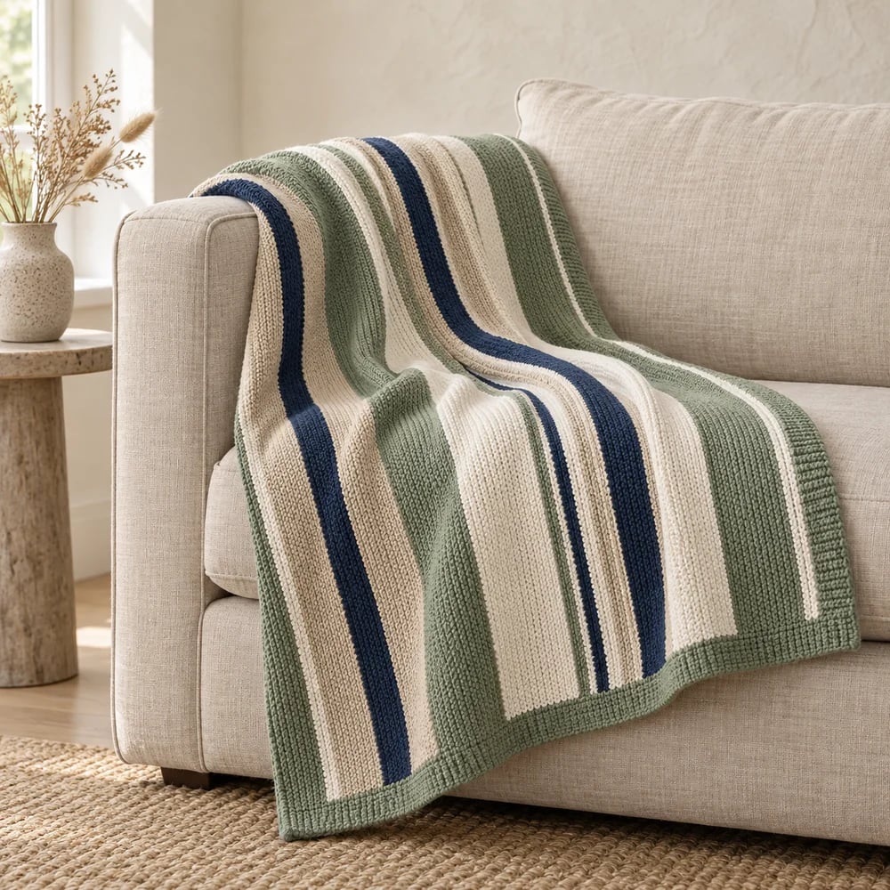 Multi stripe knit throw in sage
