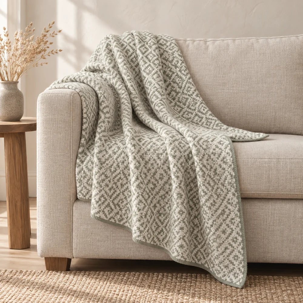 Diamond jacquard knit throw in white