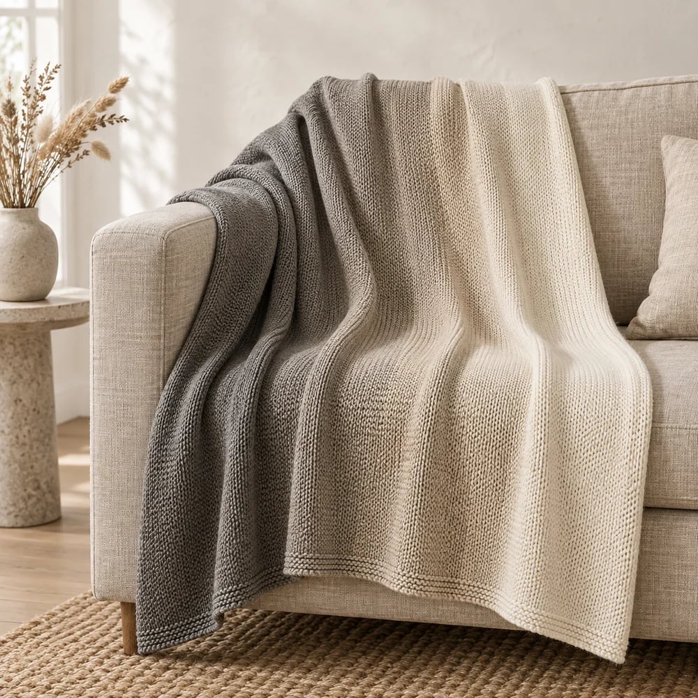 Ombré knit throw in stone