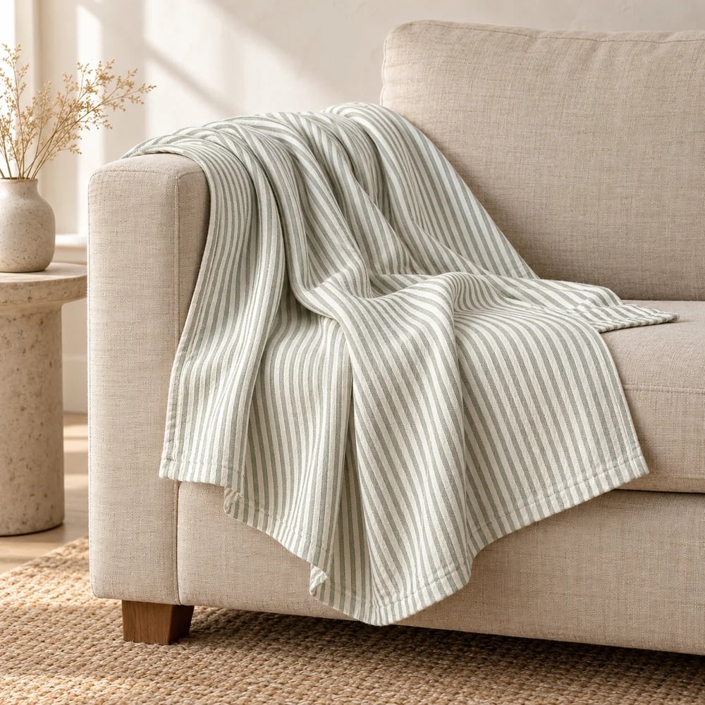 Ticking stripe throw in white