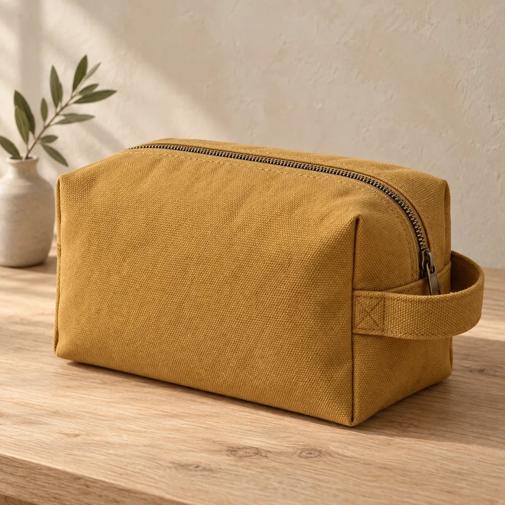 Boxy toiletry bag in ochre