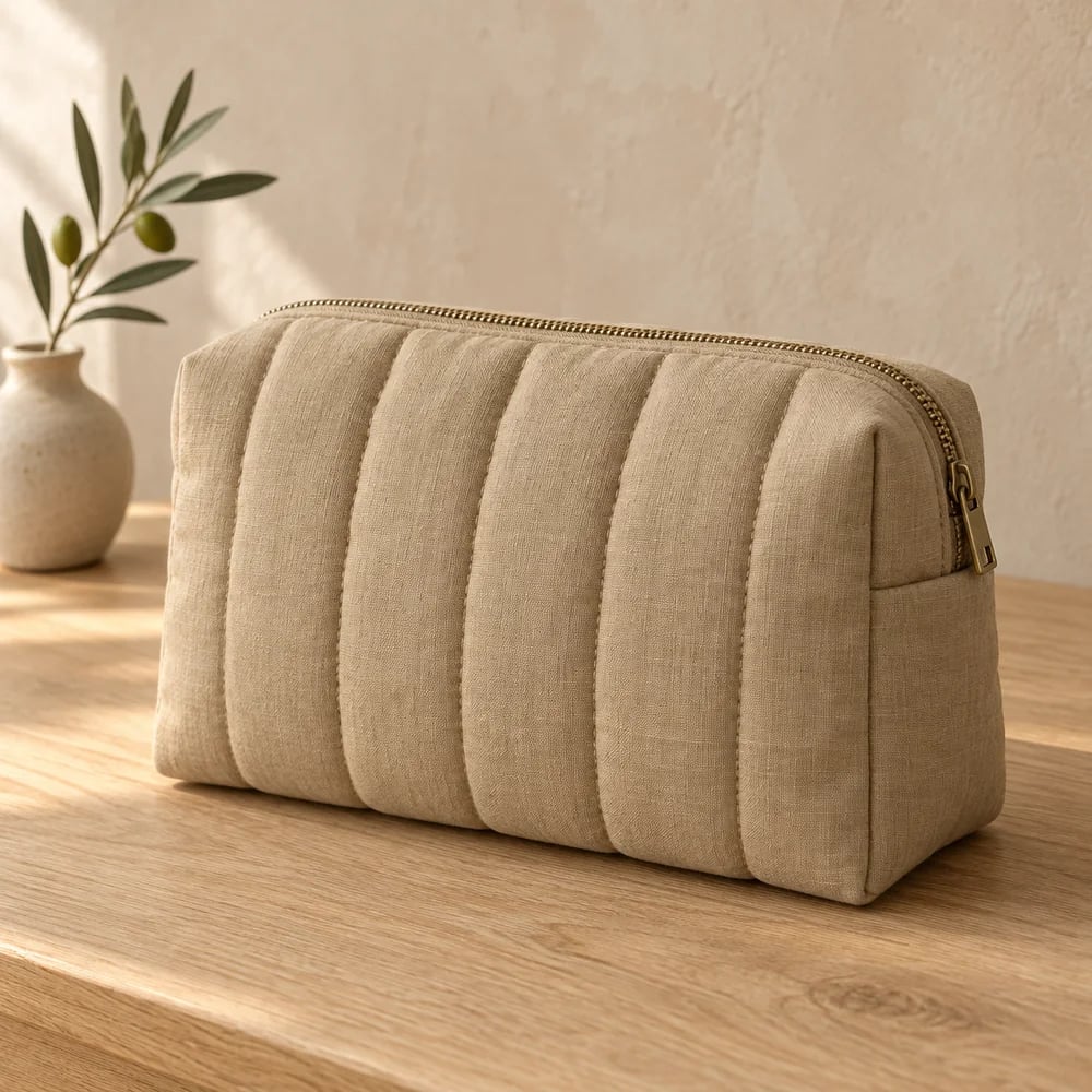 Channel quilted case in flax