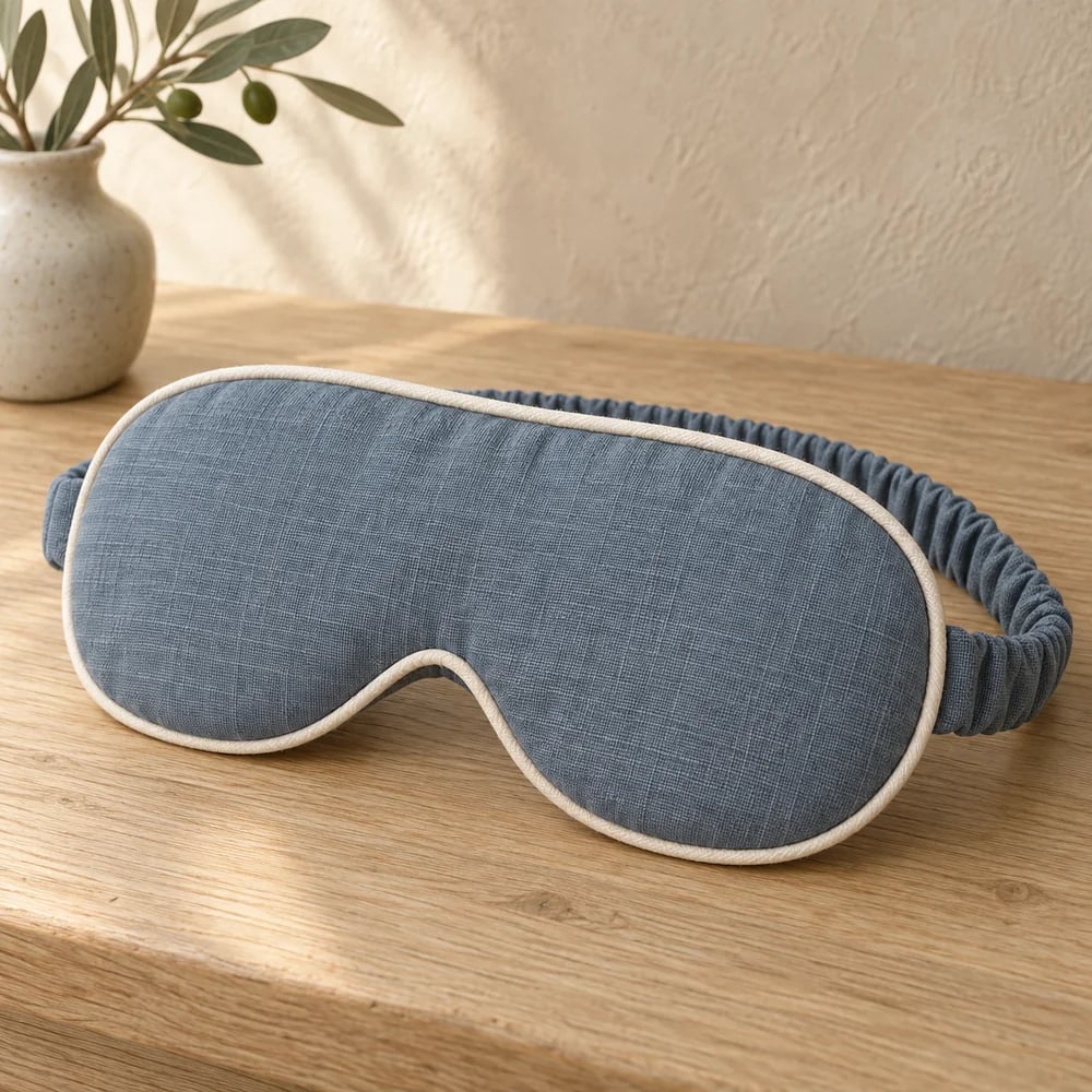 Piped linen mask in slate blue